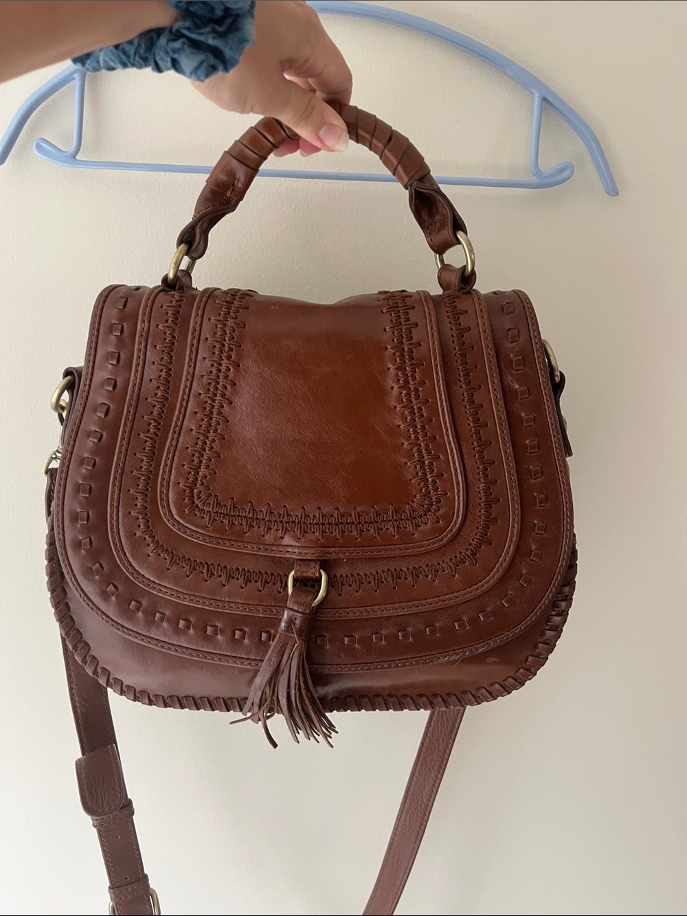 Patricia Nash Discovery Abruzzo Chainstitch Saddle Bag Cognac